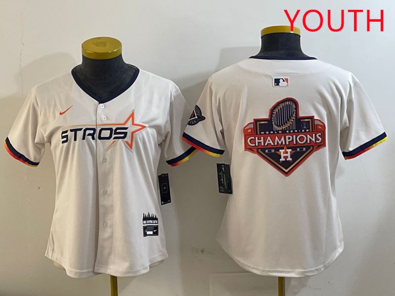 Youth Houston Astros Blank Cream Three generations Joint Name 2025 Nike MLB Jersey style 41020